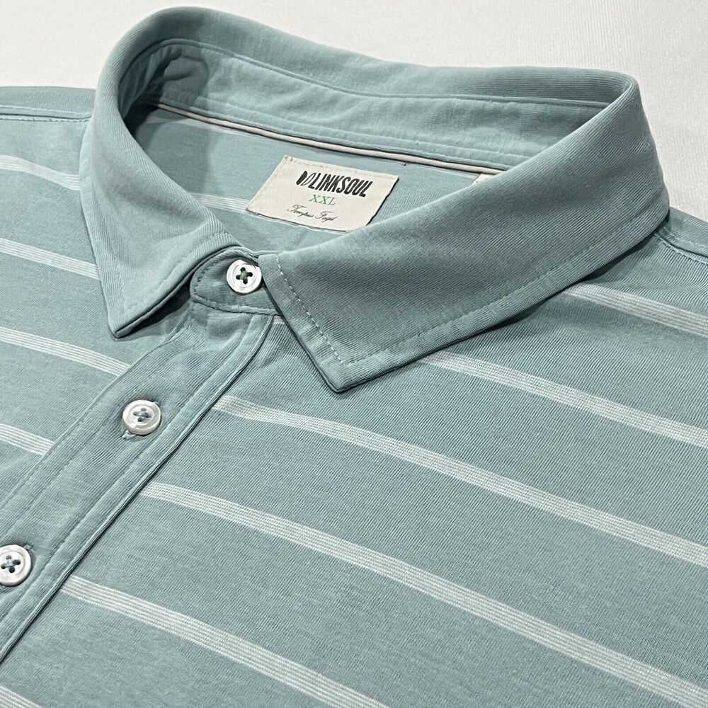 Linksoul Shirt Mens Blue Striped Golf Polo Short Sleeve Lightweight Size 2XL XXL